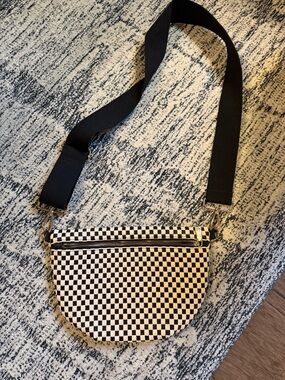 Checkerboard Crossbody Bag with Adjustable Black Strap